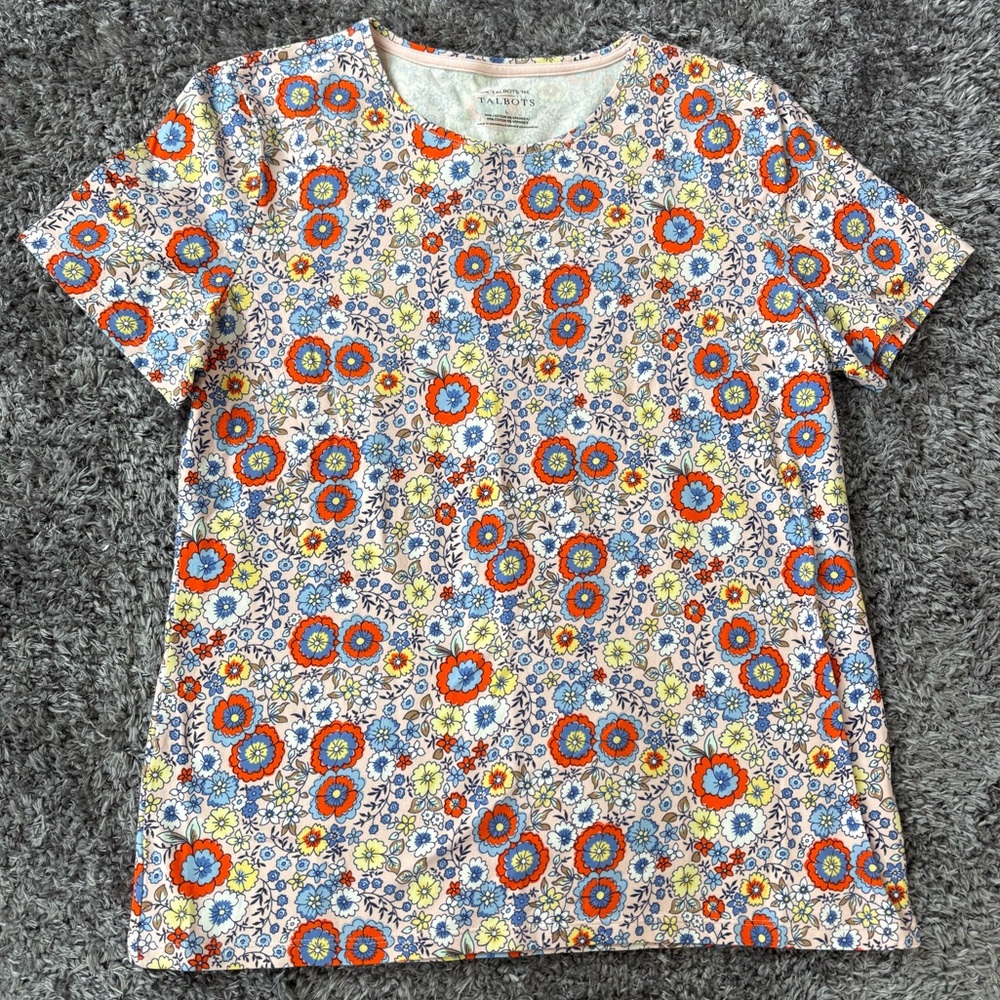 Talbots Like New Vibrant Floral Short Sleeve Tee Size Large